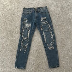Distressed Blue Jeans